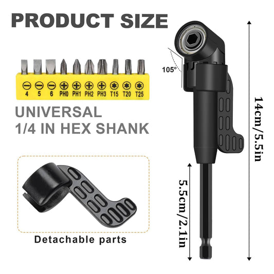 17Pcs Flexible Drill Bit Extension, Include 3Pcs Rotatable Socket Adapter, 2Pcs Hex Shank 105° Right Angle Drill Attachment, 10 Short Screwdriver Bits 90° Angled Bits and Bendable Extension