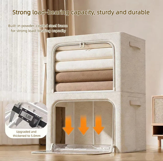 👍Extra-Large Foldable Fabric Storage Bins with Metal Frame