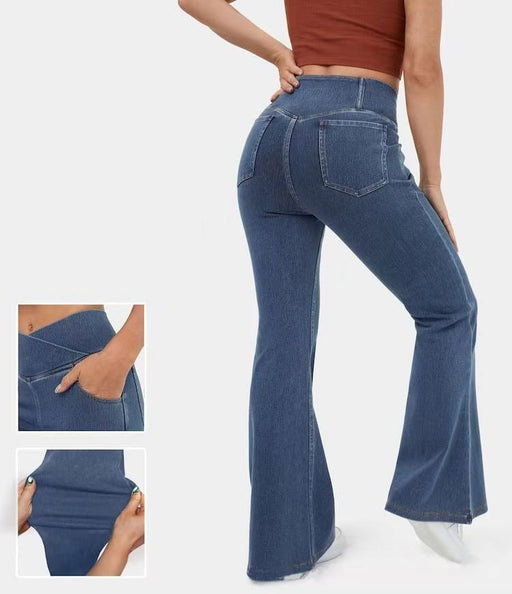 Stretchy Denim High Waisted Crossover Flare Pants (Buy 2 Free Shipping)