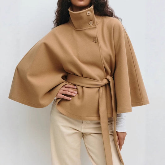 🔥BUY 2 GET FREE SHIPPING💥Women's Plain Front Buckle Belted Woolen Cape Coat