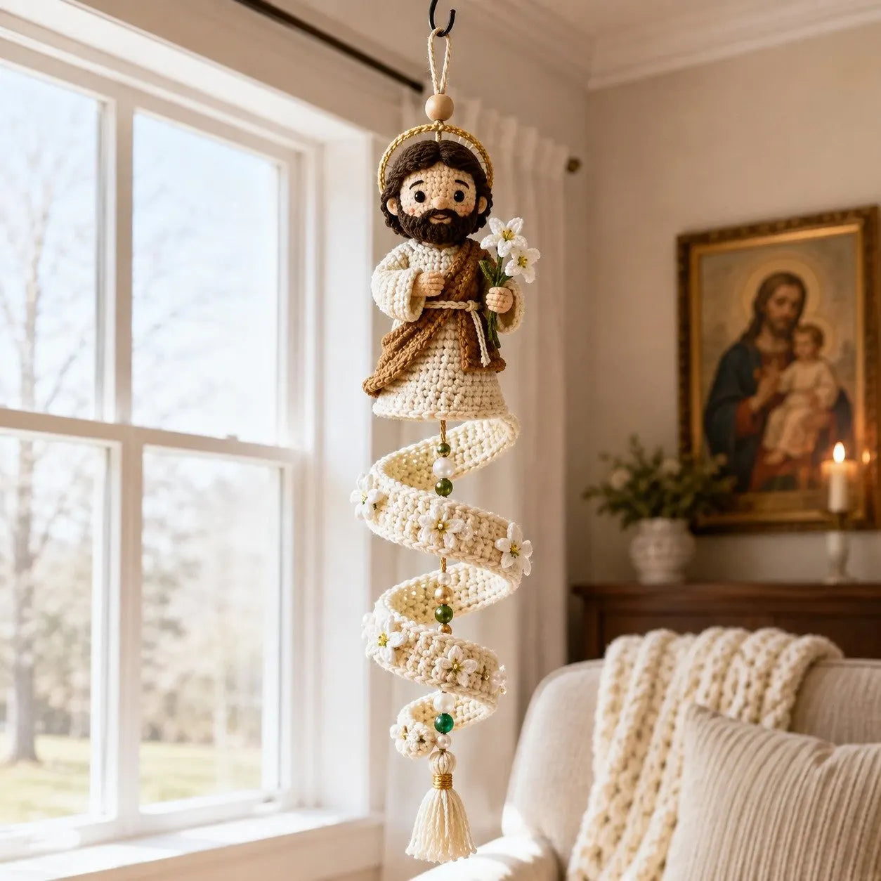 🩵Handcrafted Crochet Blessed Mother Spiral Hanging Ornament✝️