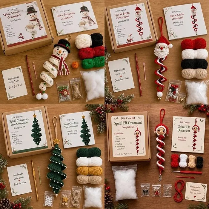 πβοΈ Crochet Snowman Spiral Ornament DIY Kit | Complete Beginner-Friendly Set with Soft Yarn, Crochet Hook, Festive Beads, Snowflakes & Step-by-Step Guide π§Άπβ¨