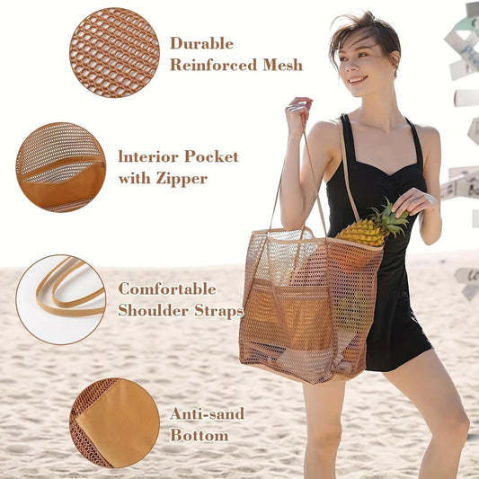 🌊 Large Capacity Mesh Beach Bag