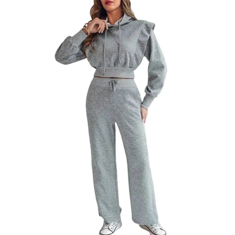 ⏰Ribbed Knit Long Sleeve Crop Top & Wide Leg Pants (2 Pcs Set)