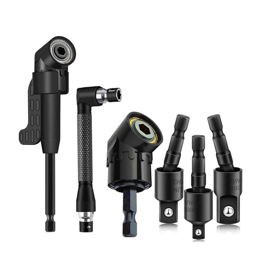 17Pcs Flexible Drill Bit Extension, Include 3Pcs Rotatable Socket Adapter, 2Pcs Hex Shank 105° Right Angle Drill Attachment, 10 Short Screwdriver Bits 90° Angled Bits and Bendable Extension