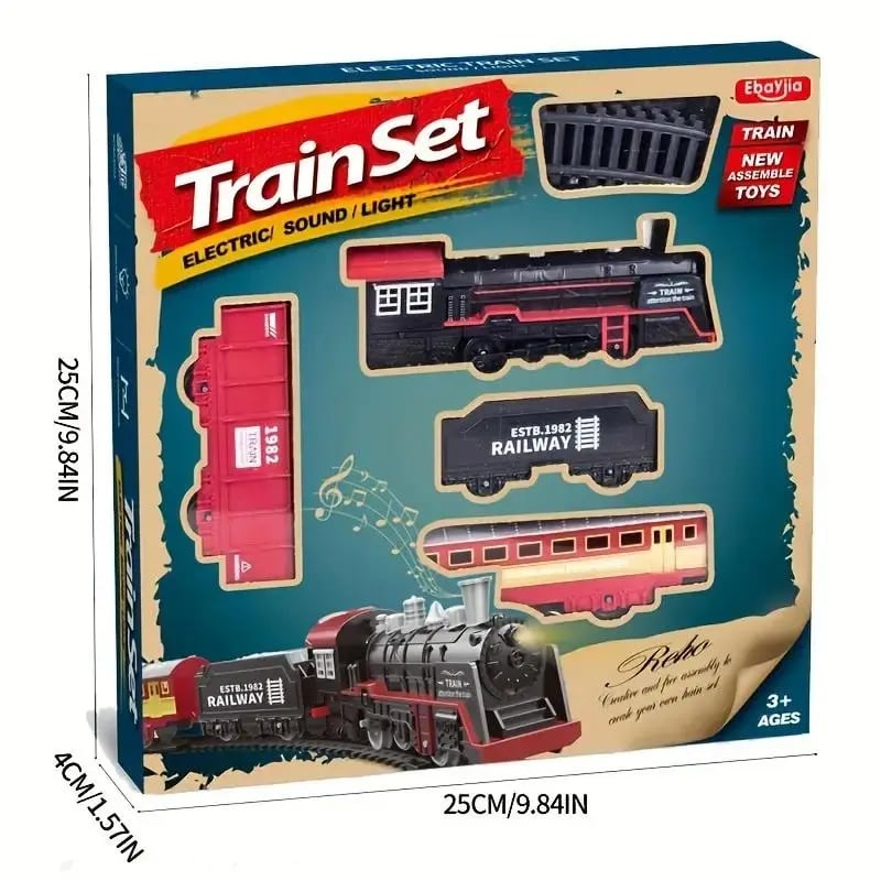 🚂 Christmas Electric Train Set with Light & Sounds Battery Powered Locomotive Engine Cargo Cars