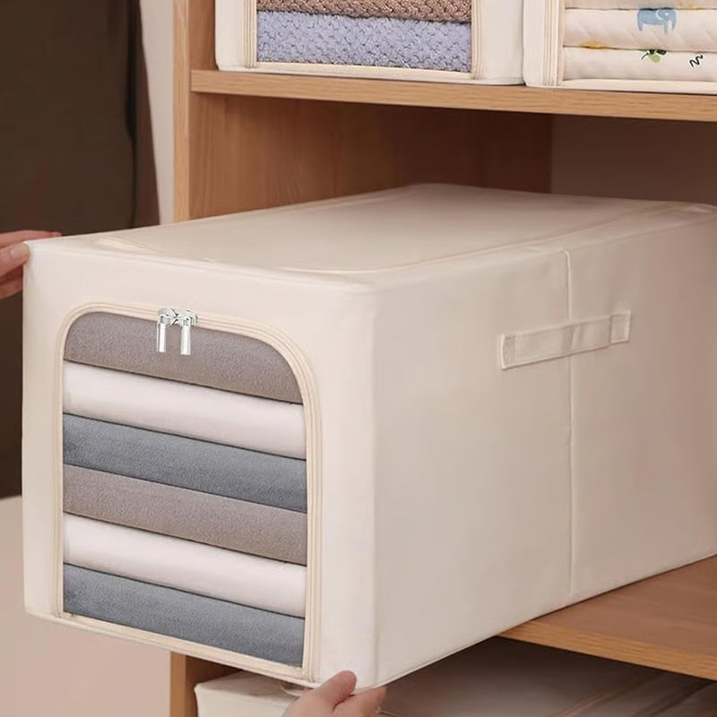 👍Extra-Large Foldable Fabric Storage Bins with Metal Frame