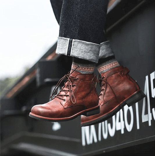 🔥Hot Sale🎁🎉Mens Genuine Leather Waterproof Non-slip Arch Support Vintage Casual Chukka Boots