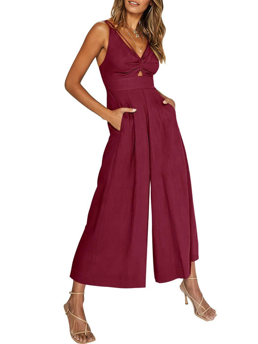 2024 New V Neck Cutout Wide Leg Jumpsuits(❤️Buy 2 Free Shipping❤️)