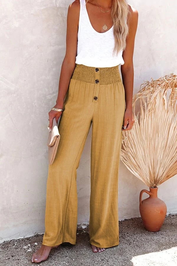 💖Linen Blend High Rise Smocked Pants