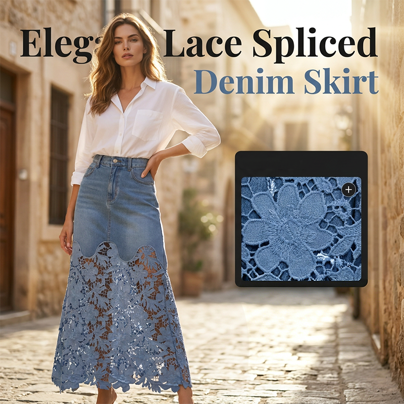 📣 Hot Seller This Season: Women's Slim-Fit Denim Skirt with Lace Trim