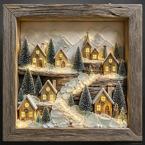 💡Handcrafted: 3D Coastal Lighthouse & Sea Glass Shadow Box Night Light