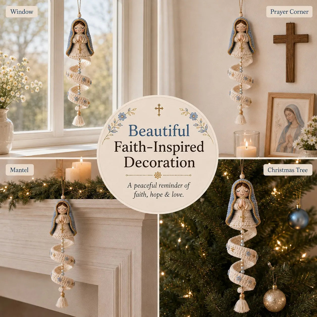 🩵Handcrafted Crochet Blessed Mother Spiral Hanging Ornament✝️