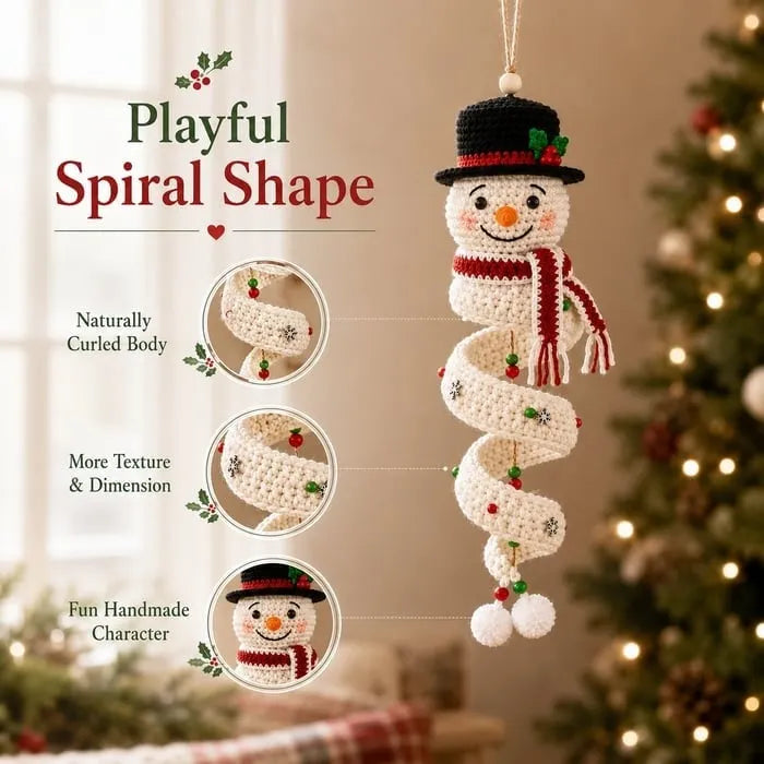 🎉☃️ Crochet Snowman Spiral Ornament DIY Kit | Complete Beginner-Friendly Set with Soft Yarn, Crochet Hook, Festive Beads, Snowflakes & Step-by-Step Guide 🧶🎄✨