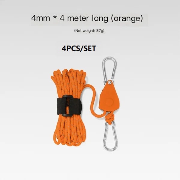 Portable Adjustable Fix Tent High Strength Fast Release Pulley Camping Rope(4 Pcs/Set)