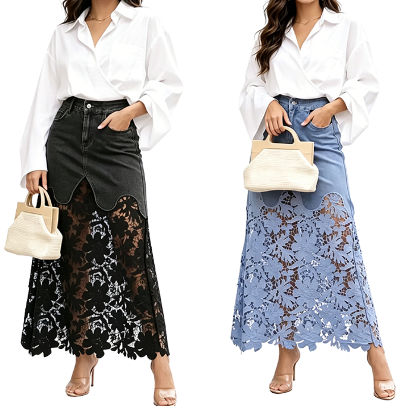 📣 Hot Seller This Season: Women's Slim-Fit Denim Skirt with Lace Trim