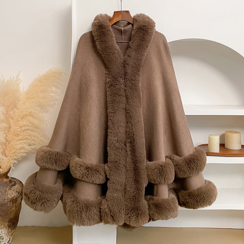 Luxury Faux Fur Hooded Cape Shawl