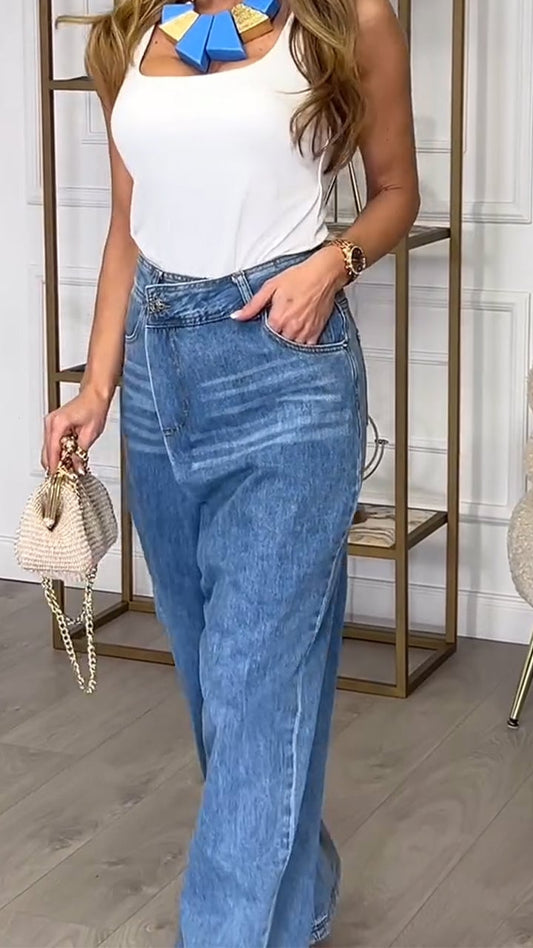 Women's Wide-leg Striped Casual Jeans