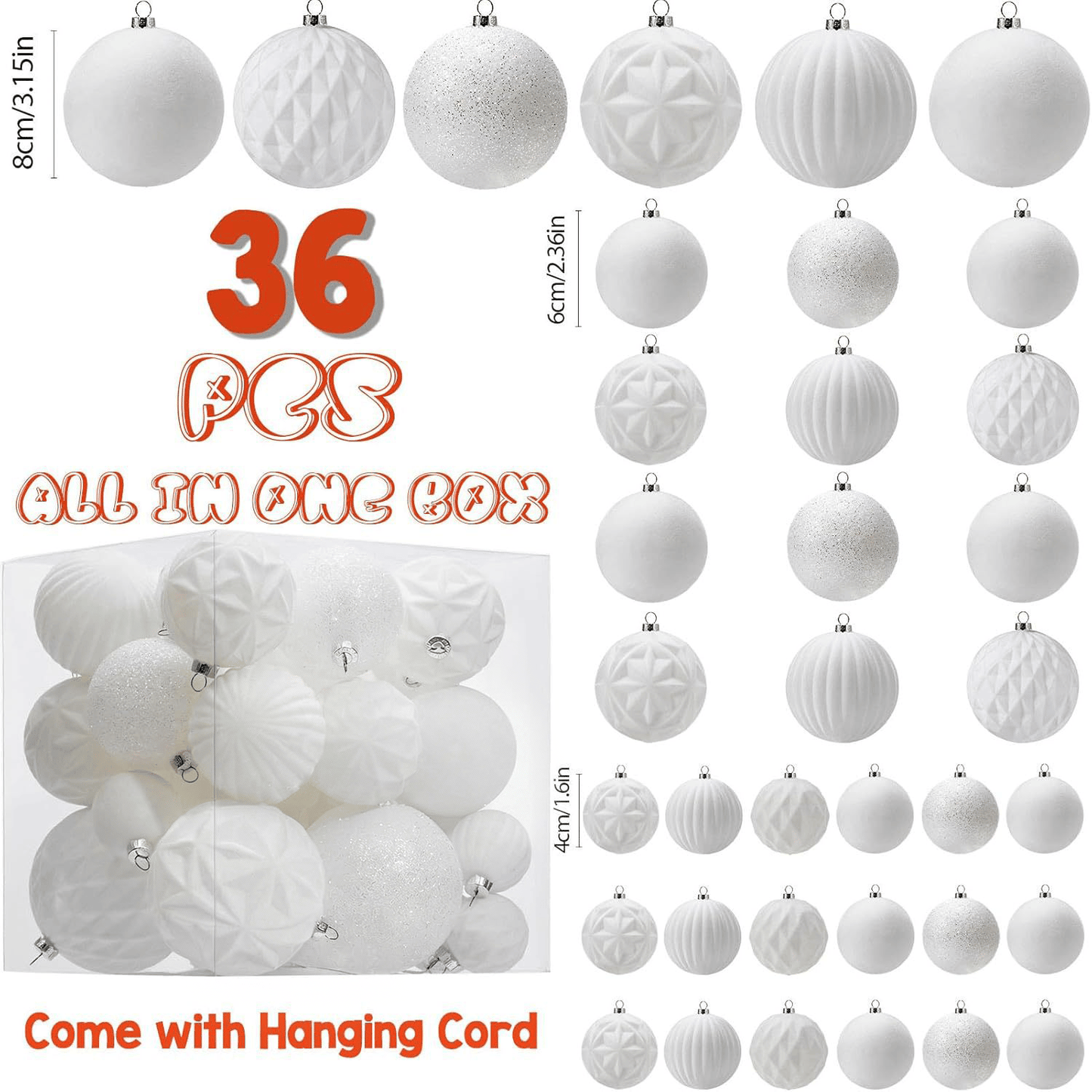🎅Christmas Sale🎅 36 PCS Velvet Christmas Balls, Flocked Christmas Tree Ball Ornaments, Plastic Balls Xmas Decorative Hanging Ornaments Christmas Tree Decoration