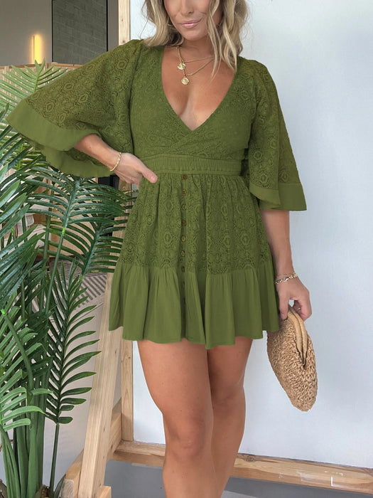 Women's Lace Crochet Dress Built-in Shorts