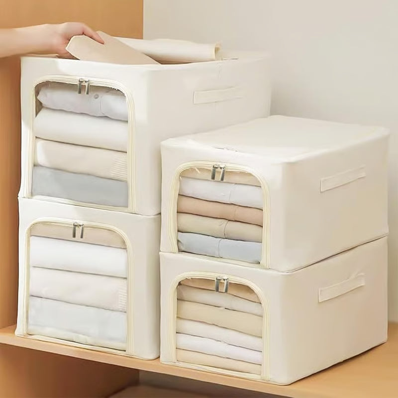 👍Extra-Large Foldable Fabric Storage Bins with Metal Frame