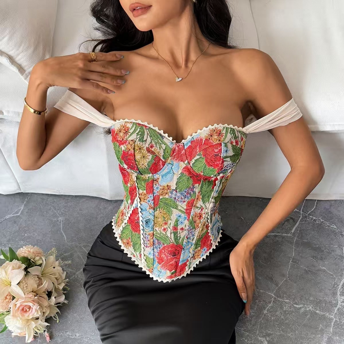 French Retro Jacquard Corset