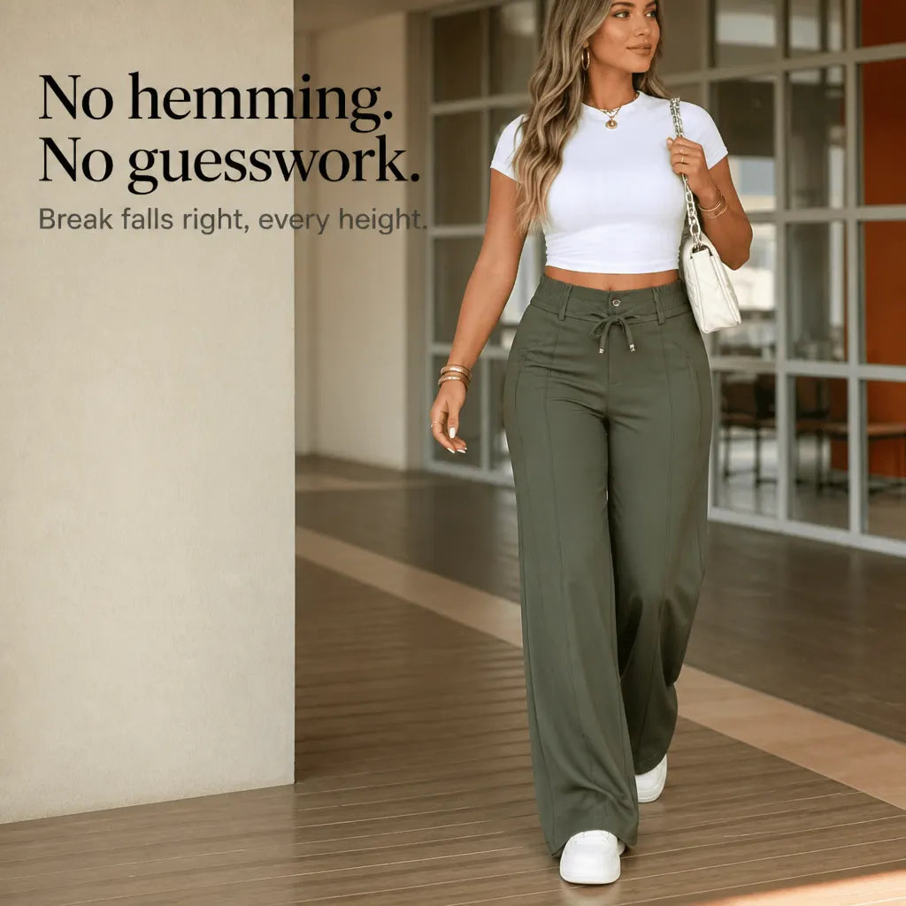 Women's Drawstring Multi-Pocket Straight-Leg Wide-Leg Pants