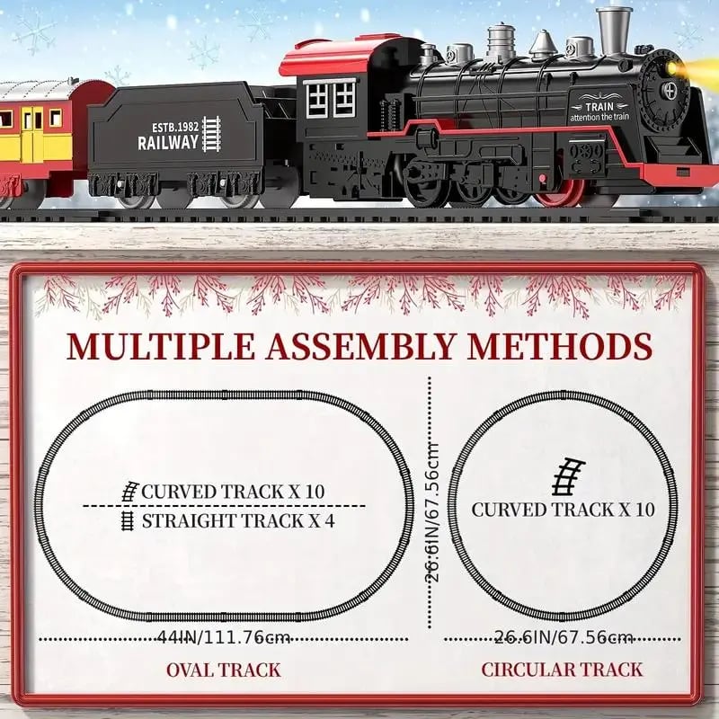 🚂 Christmas Electric Train Set with Light & Sounds Battery Powered Locomotive Engine Cargo Cars