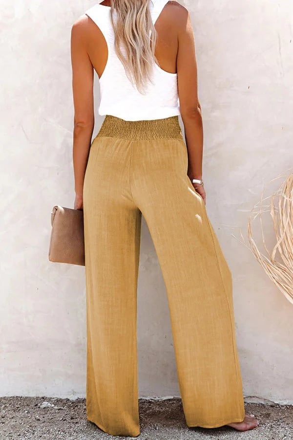 💖Linen Blend High Rise Smocked Pants