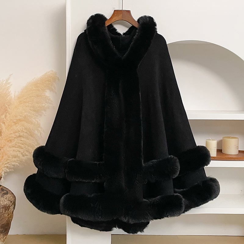 Luxury Faux Fur Hooded Cape Shawl