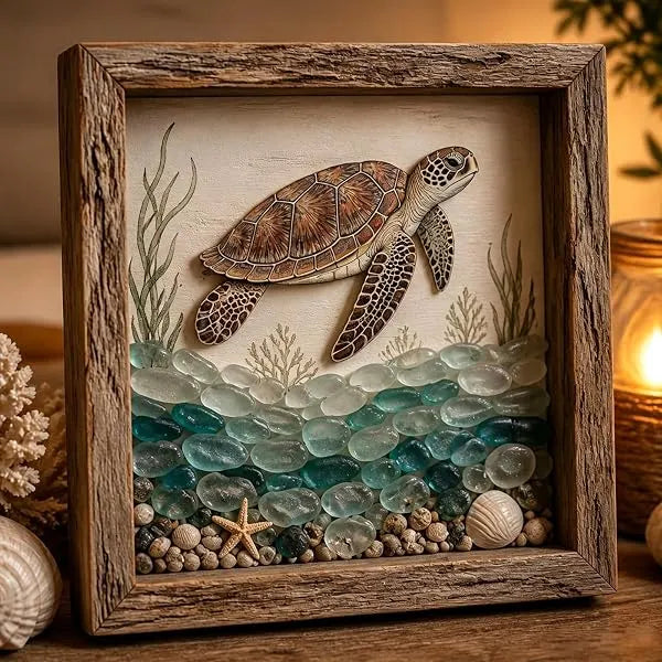 💡Handcrafted: 3D Coastal Lighthouse & Sea Glass Shadow Box Night Light