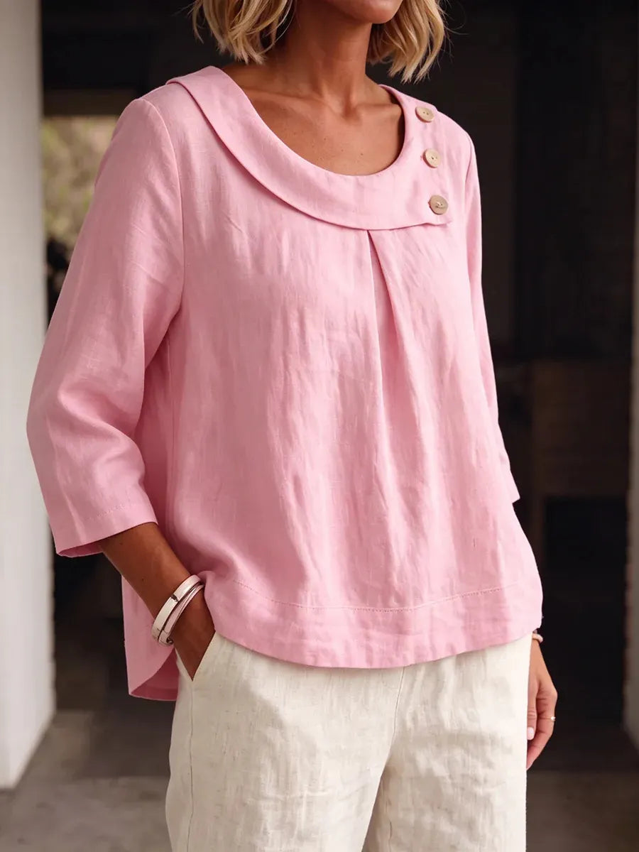 👚Women's Loose-Fit Linen Crew-Neck Shirt💕
