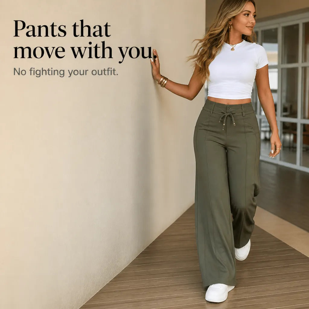 Women's Drawstring Multi-Pocket Straight-Leg Wide-Leg Pants