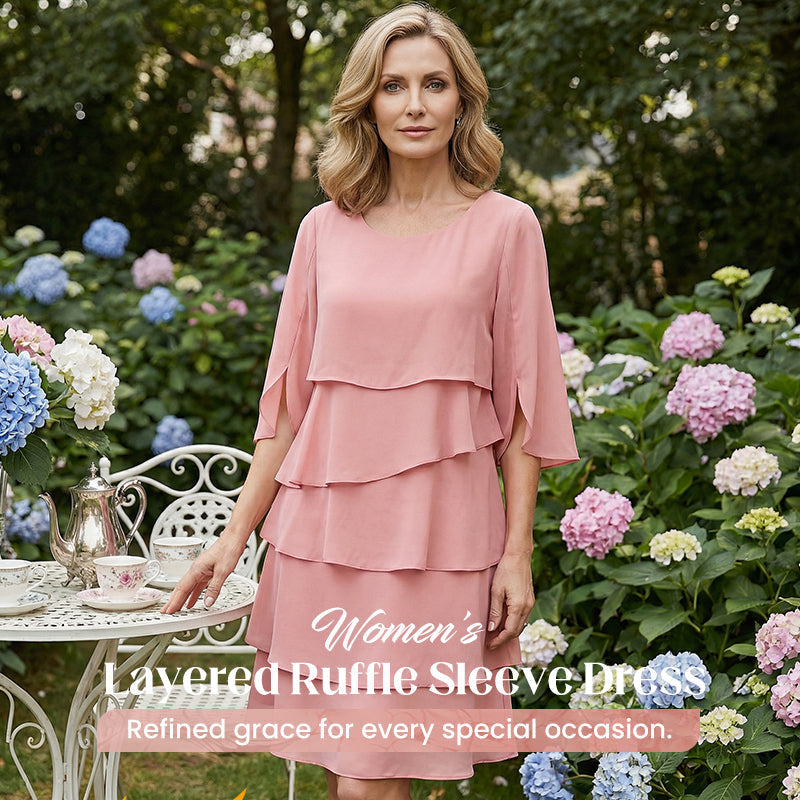 🎁👗Women's Elegant Layered Ruffle Sleeve Dress – Effortless Style for Every Occasion💃