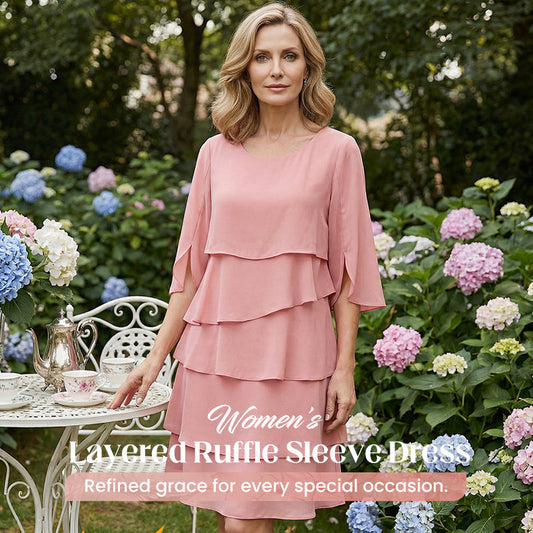 🎁👗Women's Elegant Layered Ruffle Sleeve Dress – Effortless Style for Every Occasion💃