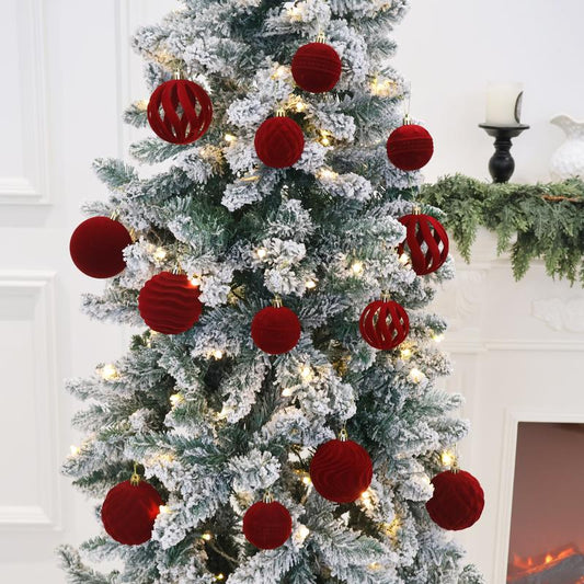 🎅Christmas Sale🎅 36 PCS Velvet Christmas Balls, Flocked Christmas Tree Ball Ornaments, Plastic Balls Xmas Decorative Hanging Ornaments Christmas Tree Decoration
