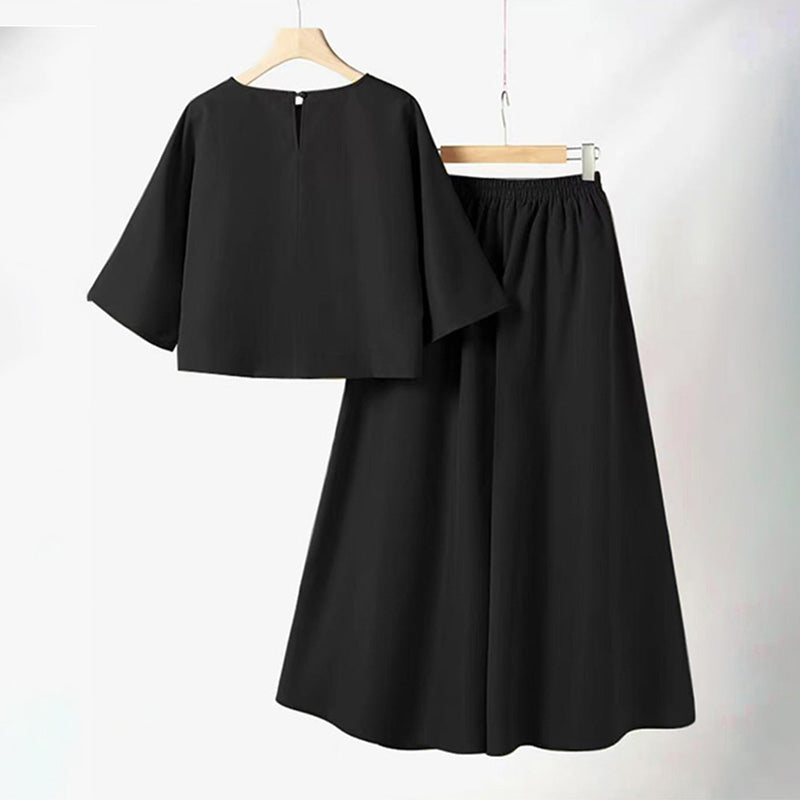 ⏳Women's Casual Round Neck 3/4 Sleeve T-Shirt & Loose Pants 2-Piece Set
