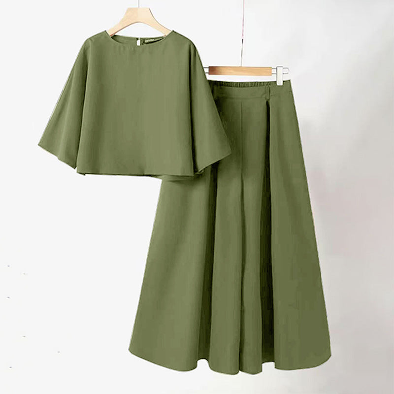 ⏳Women's Casual Round Neck 3/4 Sleeve T-Shirt & Loose Pants 2-Piece Set