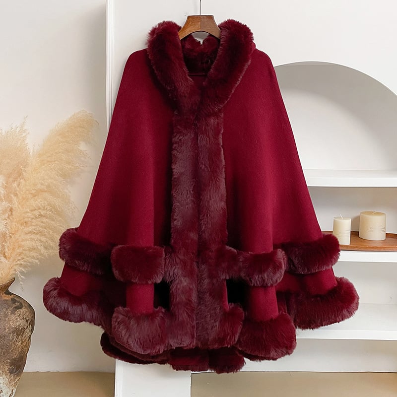 Luxury Faux Fur Hooded Cape Shawl