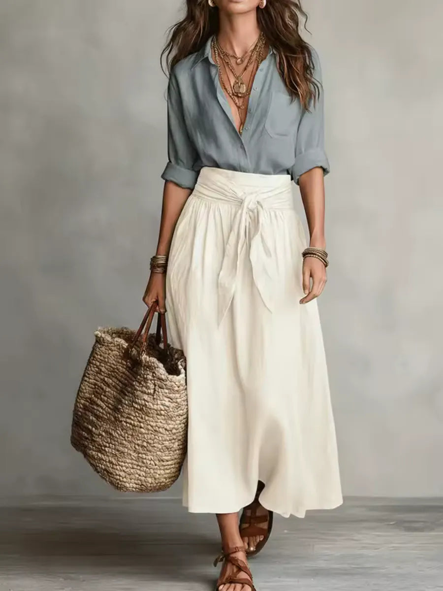 ⛱️New Summer Arrivals - Women's Black Color-Block T-Shirt and Olive Green Midi Skirt