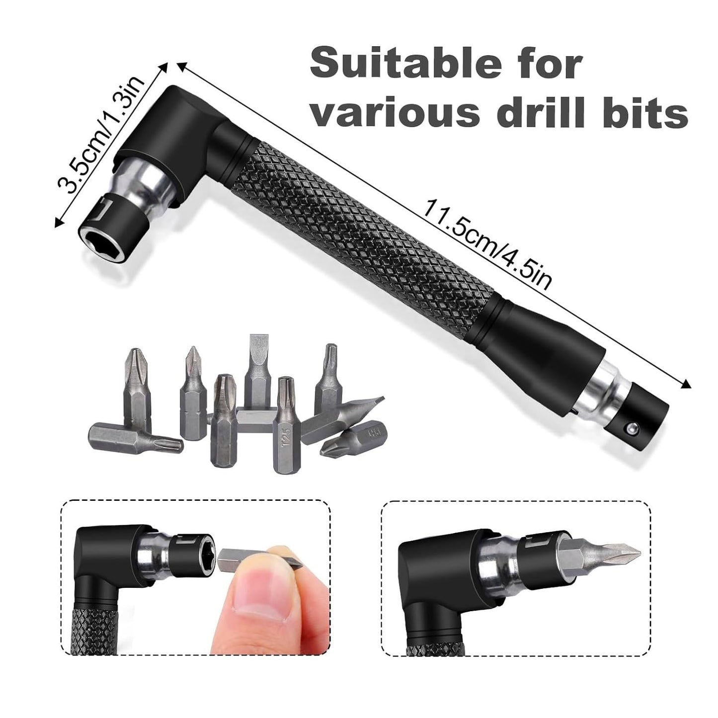 17Pcs Flexible Drill Bit Extension, Include 3Pcs Rotatable Socket Adapter, 2Pcs Hex Shank 105° Right Angle Drill Attachment, 10 Short Screwdriver Bits 90° Angled Bits and Bendable Extension