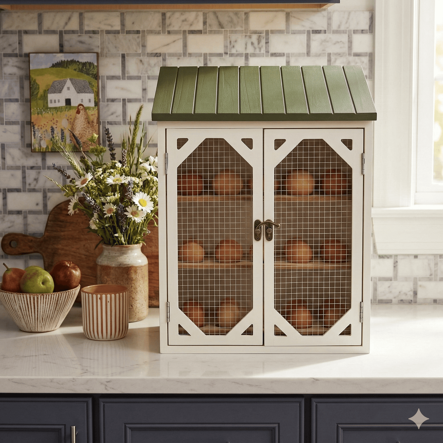 Solid Wood Farmhouse Egg Storage Cabinet - Large 30-Egg Capacity Organizer🥚