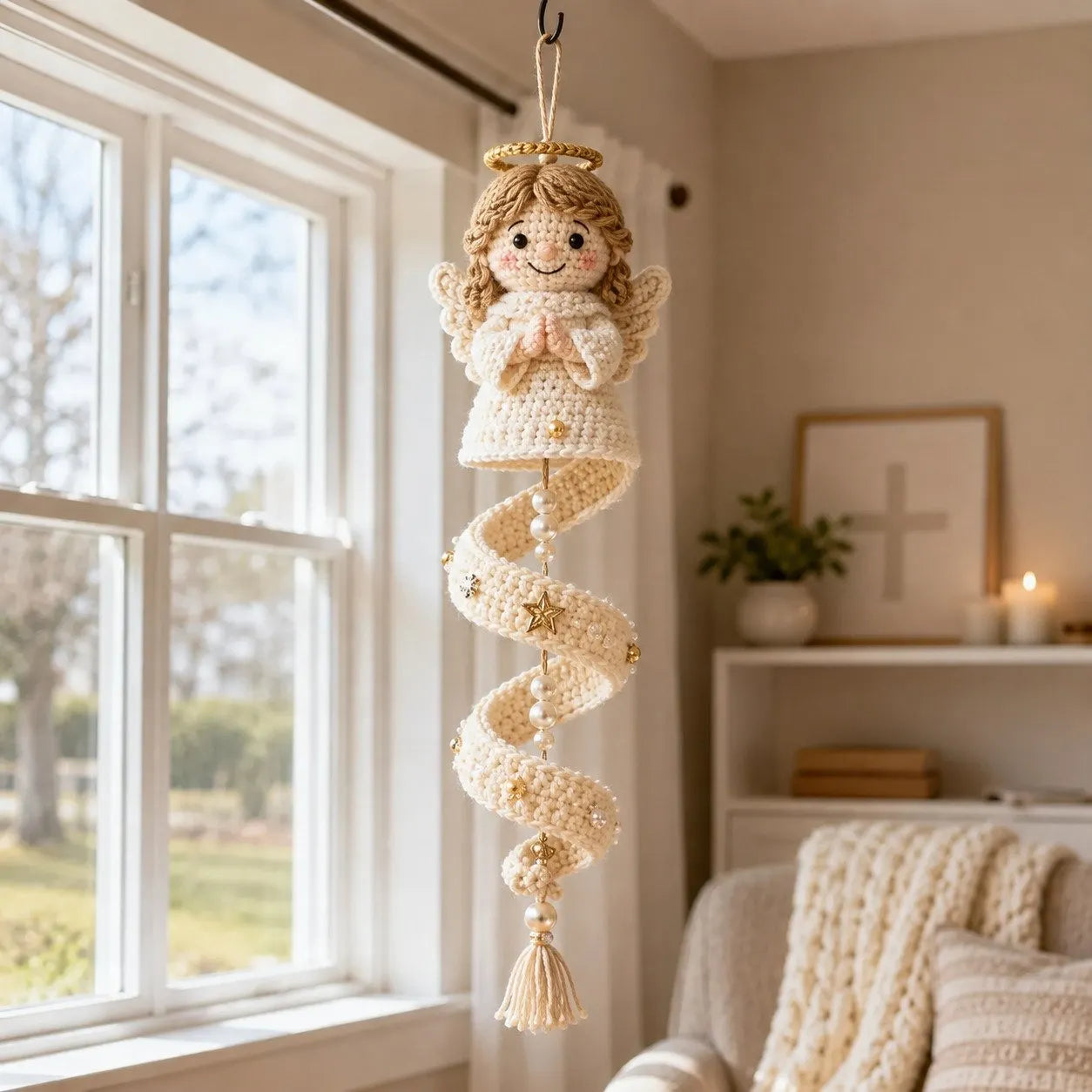 🩵Handcrafted Crochet Blessed Mother Spiral Hanging Ornament✝️
