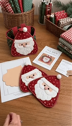 🎉🎄 Christmas Character Quilted Carry Basket | Padded Patchwork Fabrics, Layered Appliqué & Soft Carry Handle in DIY Kit or Ready-Made Styles 🎁✨