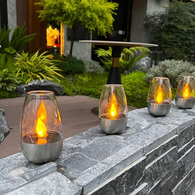 Solar Power Tea Lights Outdoor Flameless Flicker with Dusk to Dawn Sensor