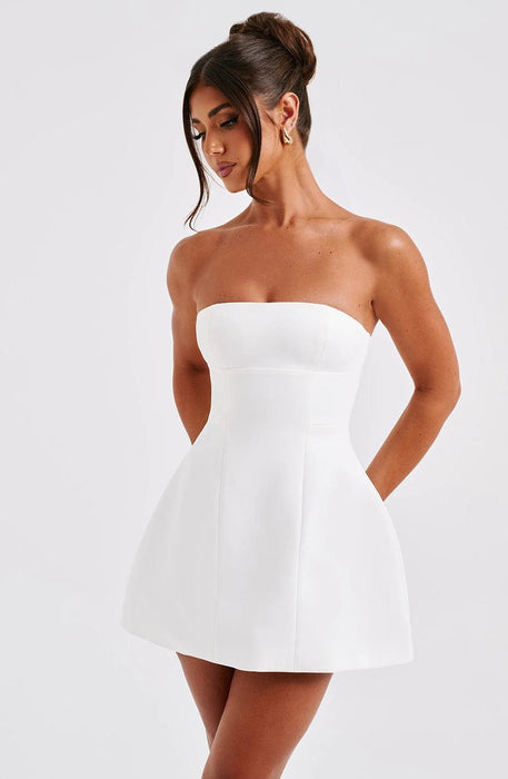 Strapless high-waisted mini dress