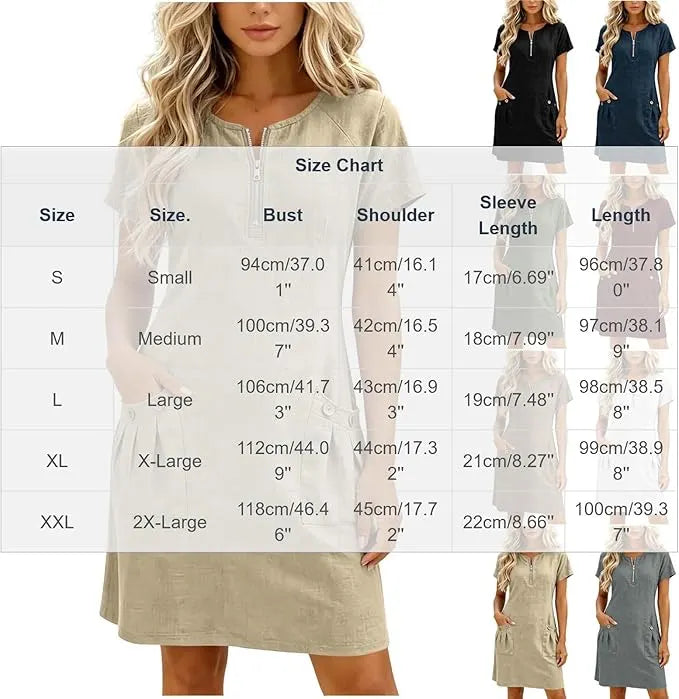 💃50% off🏝️Women's Summer Cotton-Linen Dress with Zipper Pockets