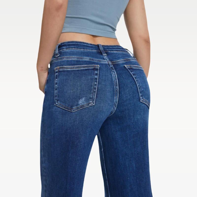 💥👖Mid-Low Rise Baggy Jeans – Stretchy Wide Leg for Women | Distressed Light/Dark Blue, Tummy Control & Curve Hugging (Plus/Regular Size) !