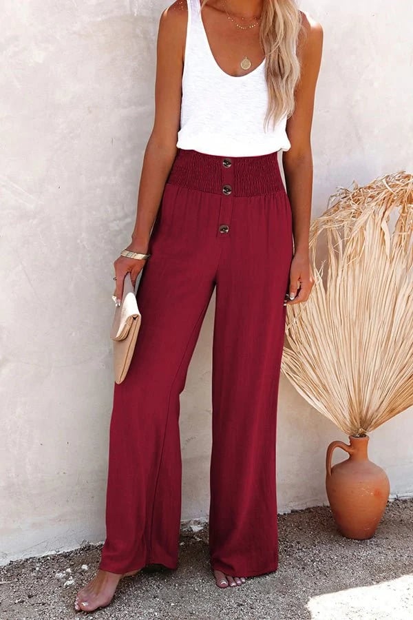 💖Linen Blend High Rise Smocked Pants