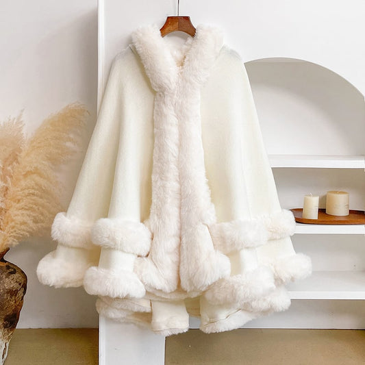 Luxury Faux Fur Hooded Cape Shawl